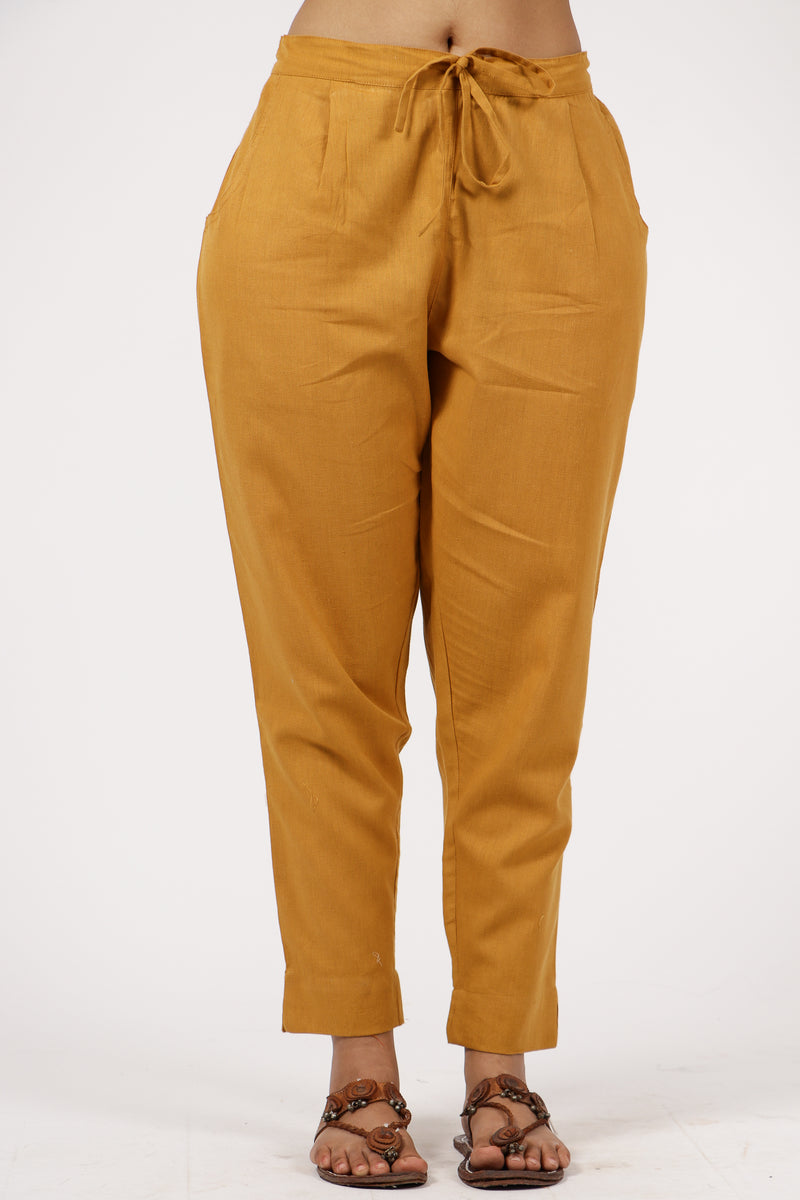 Cotton Flex Pant With Drawstring  - Mustard Yellow