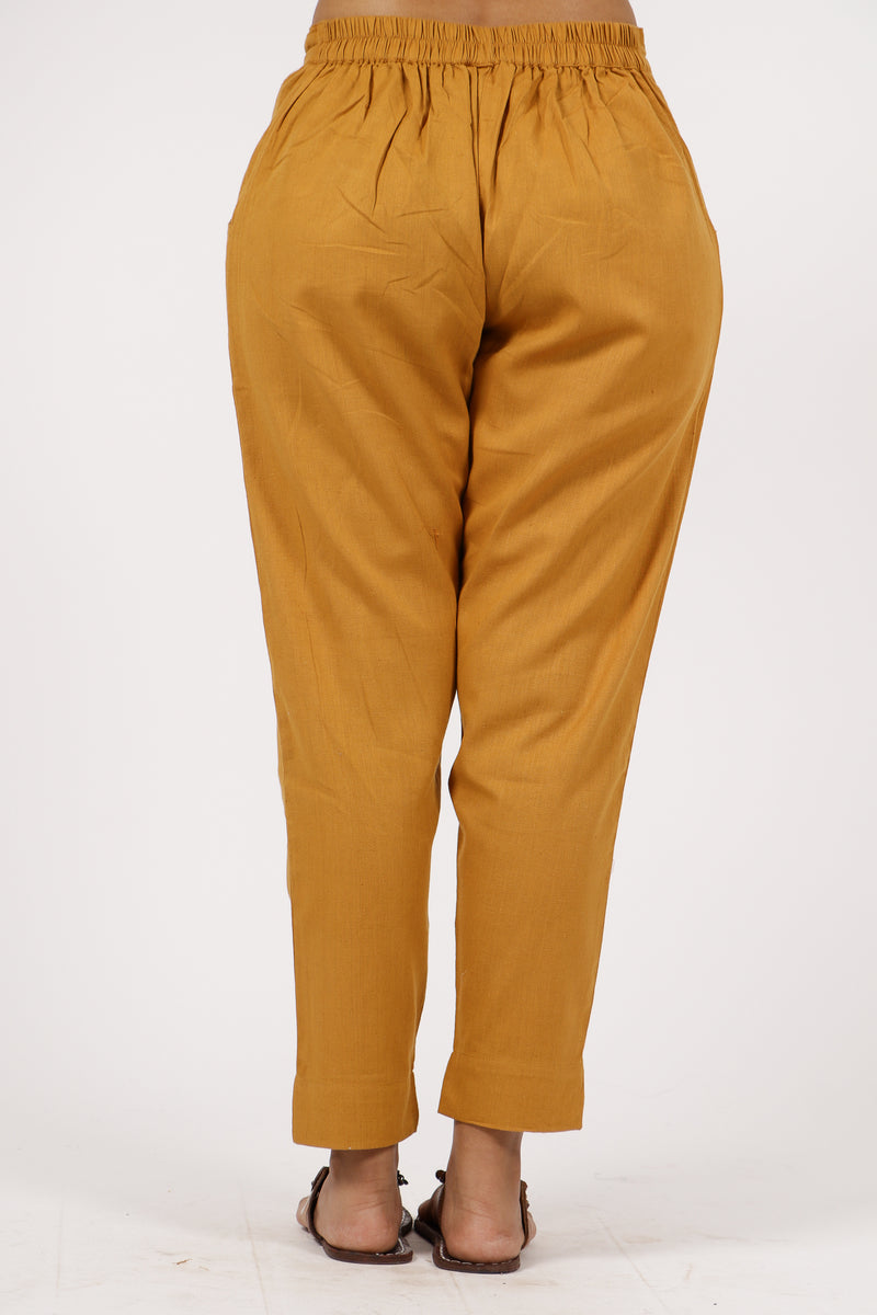 Cotton Flex Pant With Drawstring  - Mustard Yellow