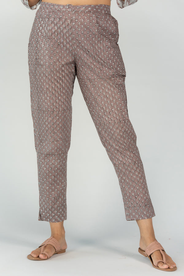 Cotton Hand Block Printed Pant With Pockets - Brown