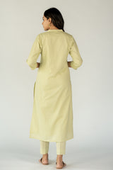Cotton Mul Regular Fit A Line Kurta With Mandarin Collar - Pista Green