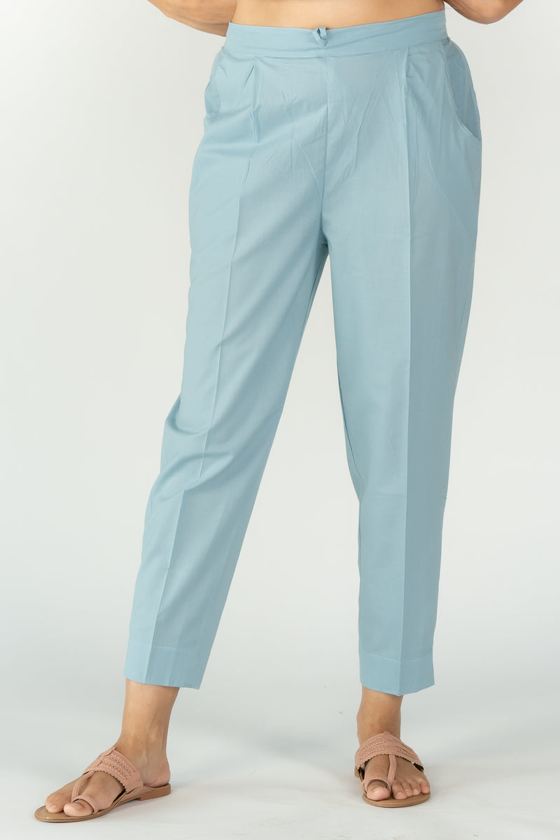 Cotton Parallel Pant With Drawstring - Sky Blue
