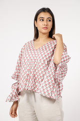 Cotton Hand Block Printed Short Kaftan - White