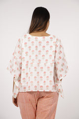 Cotton Hand Block Printed Short Kaftan - White