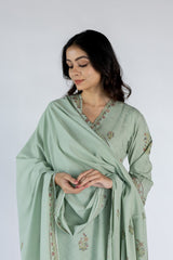 Mul Block Printed Dupatta-Pista Green