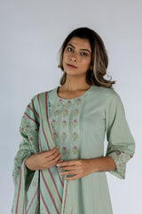 Mul Block Printed Dupatta-Pista Green