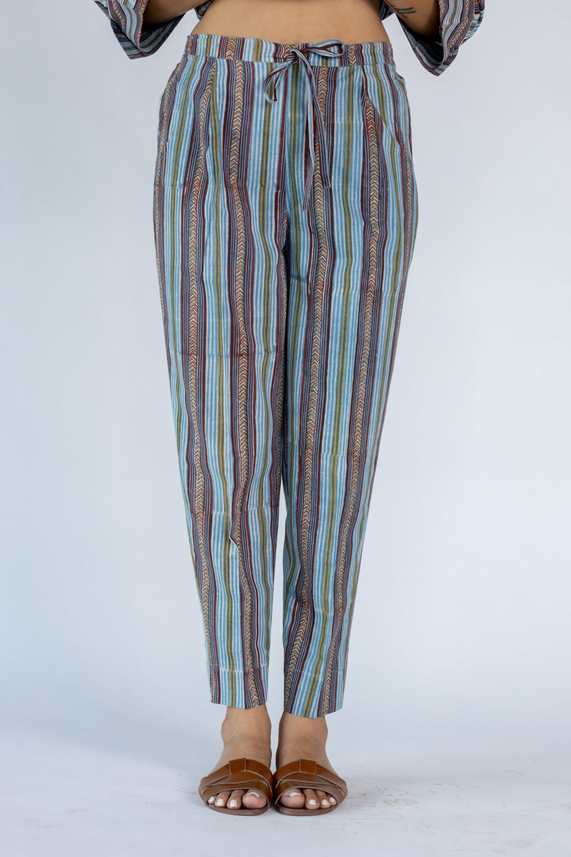 Cotton Hand Block Printed Narrow Pant- Slate Blue