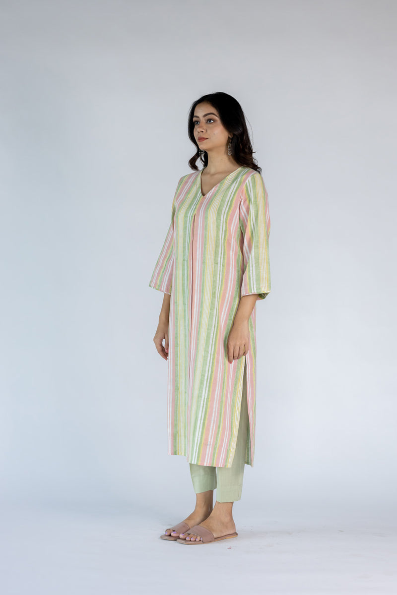 Cotton Hand Block Printed Kurta -  Pista Green