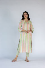 Cotton Hand Block Printed Kurta -  Pista Green