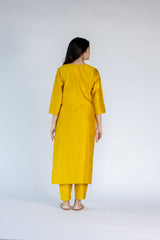 Chanderi V Neck Straight  Kurta-Mustard Yellow