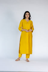 Chanderi Narrow Pant with Drawstring-Mustard Yellow