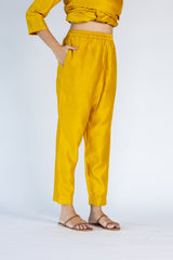 Chanderi Narrow Pant with Drawstring-Mustard Yellow