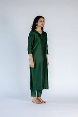 Chanderi V Neck Straight  Kurta-Jade Green