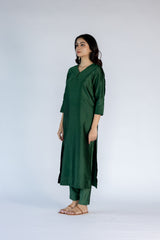 Chanderi V Neck Straight  Kurta-Jade Green