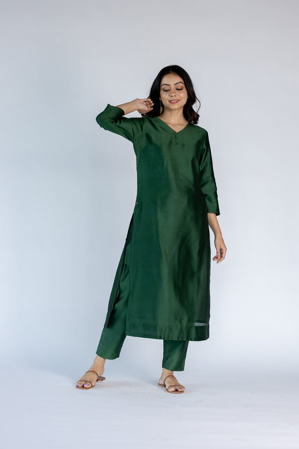 Chanderi Narrow Pant with Drawstring-Jade Green