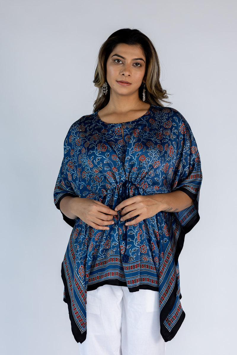 Ajrakh Modal Round Neck Short Kaftan