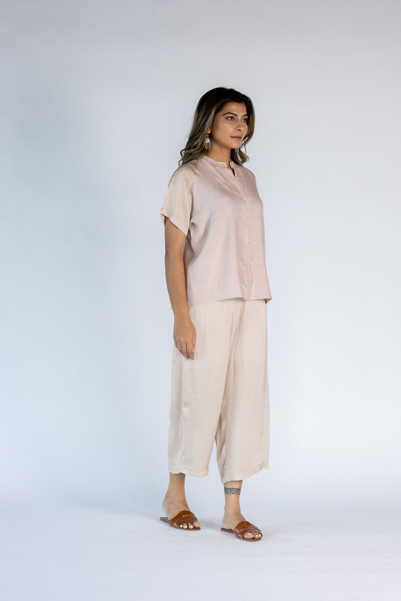 Co-ord Set with Culottes and Round Neck Top- Pink