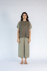 Co-ord Set with Culottes and Round Neck Top- Olive Green
