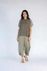 Co-ord Set with Culottes and Round Neck Top- Olive Green