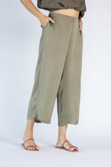 Co-ord Set with Culottes and Round Neck Top- Olive Green