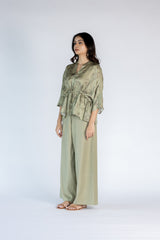 Co-ord Set with Pants and Drawstring Top- Olive Green