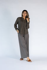 Co-ord Set with Pleated Shirt and Pants- Charcoal