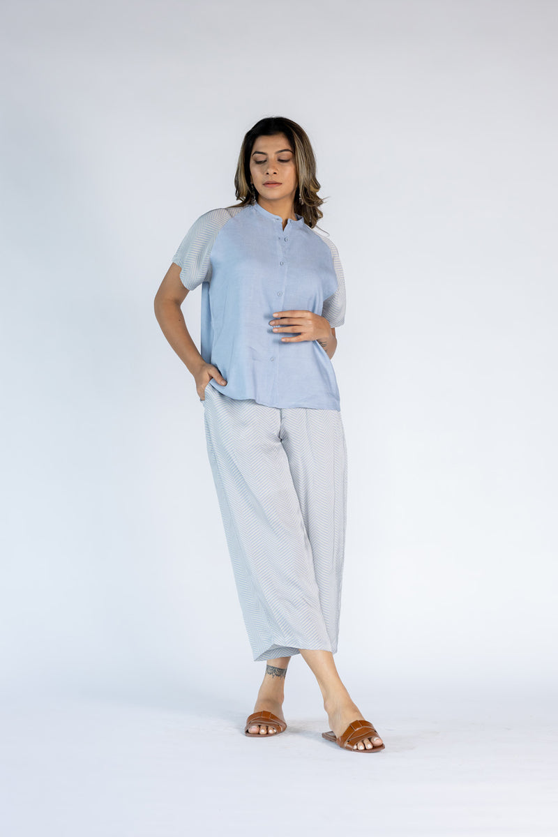 Co-ord Set with Culottes and Round Neck Top- Powder Blue