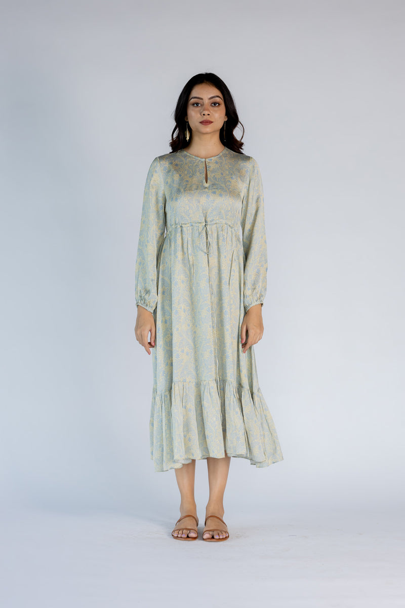 Vegan Silk Round Neck Long Dress -  Seed Pearl