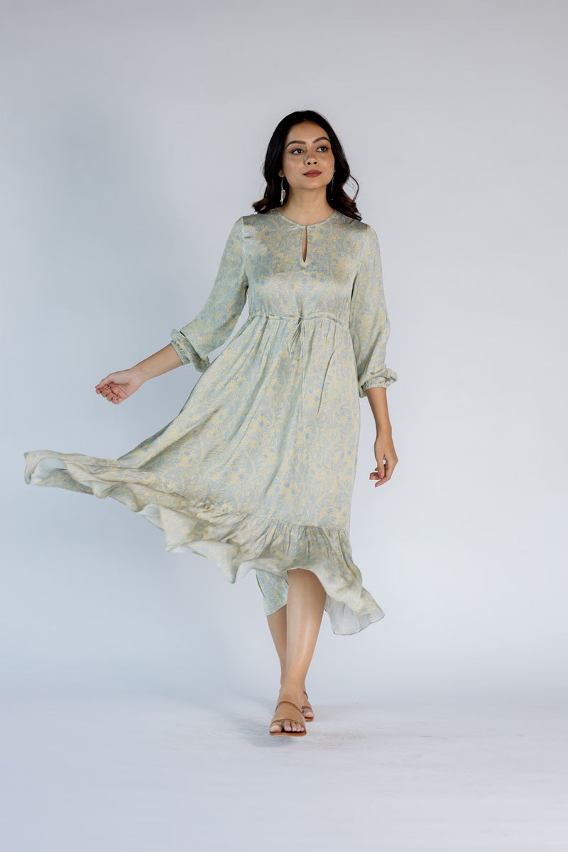 Vegan Silk Round Neck Long Dress -  Seed Pearl