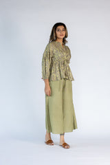 Co-ord Set with Pants and Drawstring Top- Sage Green