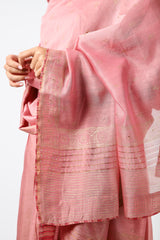 Chanderi Hand Block Printed Kurta With Sequins Hand Work - Peach Pink