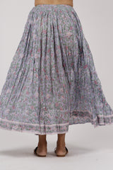 Cotton Hand Block Printed Gathered Skirt - Lavender