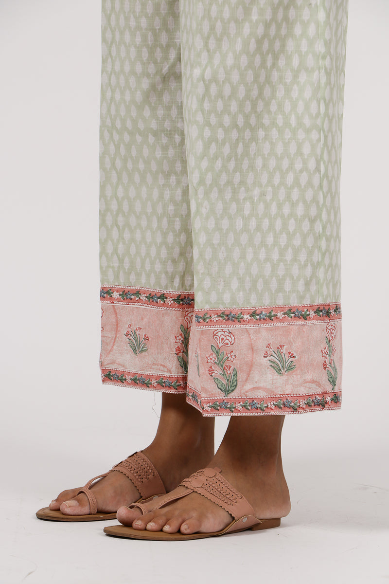 Cotton Hand Block Printed Parallel - Pista Green