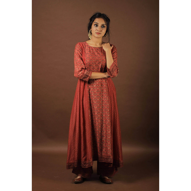 Cotton Silk Boat Neck Kurta - Red