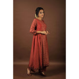 Cotton Silk Boat Neck Kurta - Red