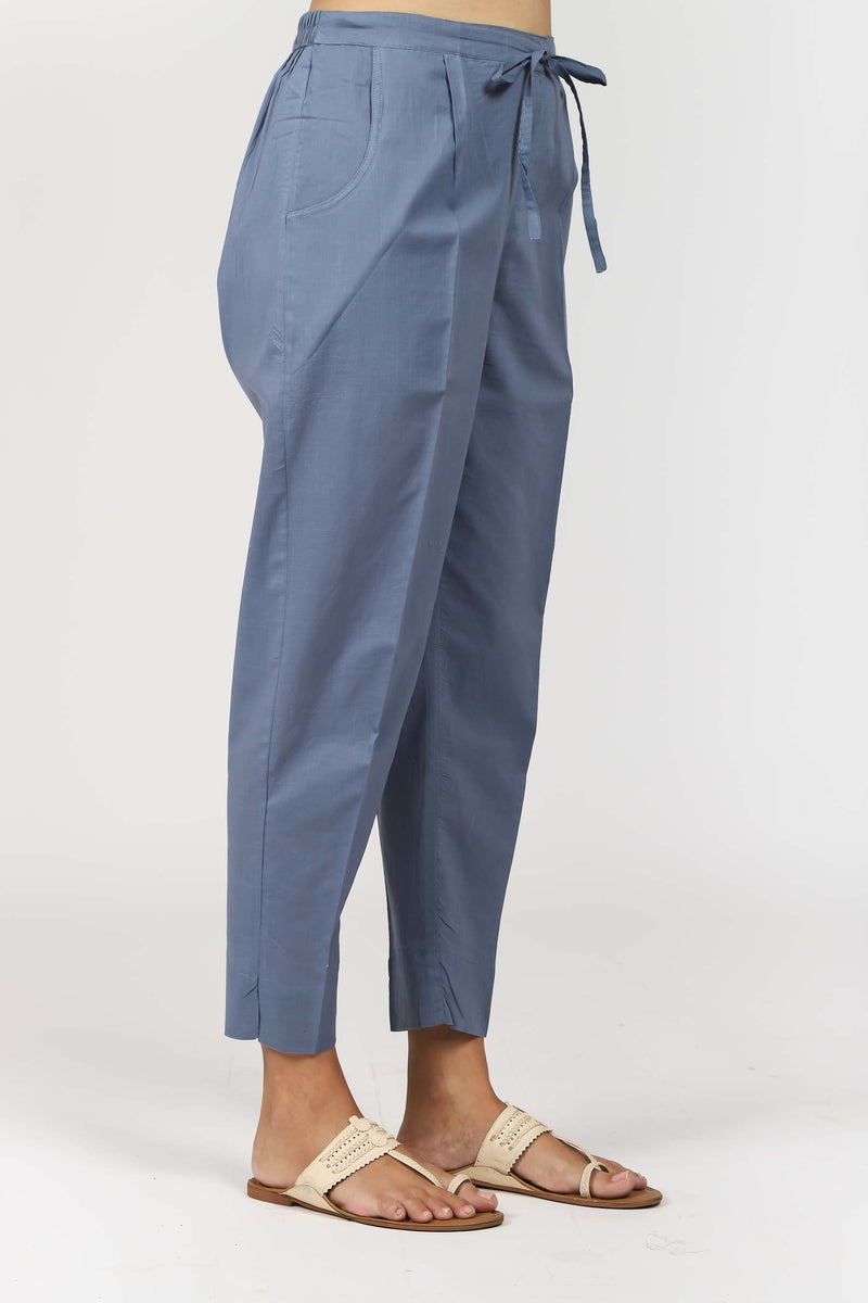Cotton Parallel Pant With Elasticated Waist Band - Grey