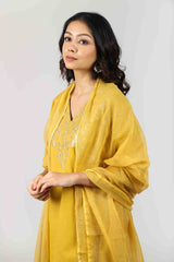Cotton Kota Doria Dupatta Embellished With Gota Trims - Yellow