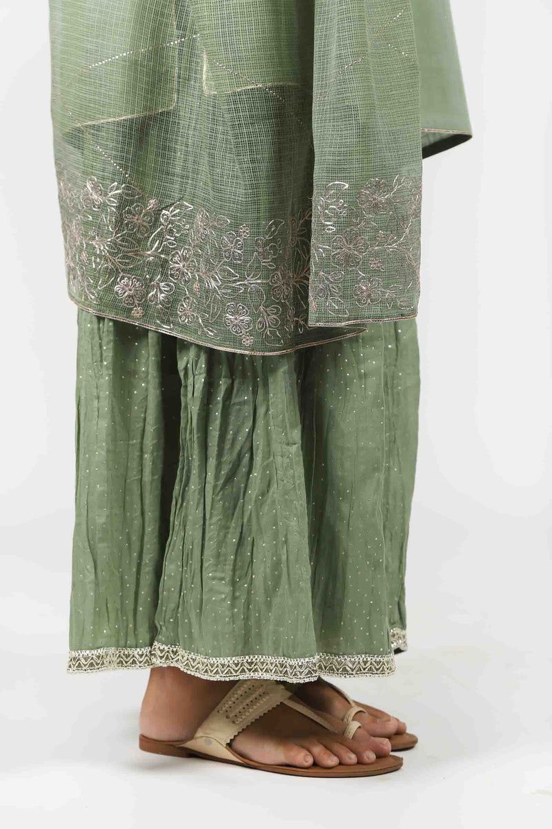 Cotton Kota Doria Dupatta Embellished With Gota Trims - Pista Green