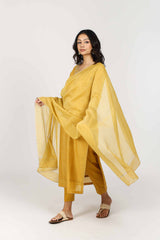 Chanderi Dupatta Detailed With Gota Trims And Gold Khari - Yellow