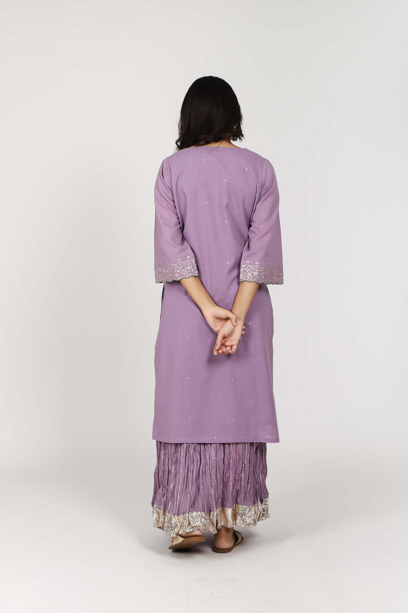 Cotton Pittan Work Embellished With Gota Trims Straight Kurta - Purple