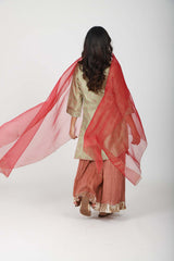 Organza Hand Block Printed Dupatta - Red