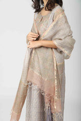 Kota Silk Hand Block Printed Dupatta With Badla Work - Lilac