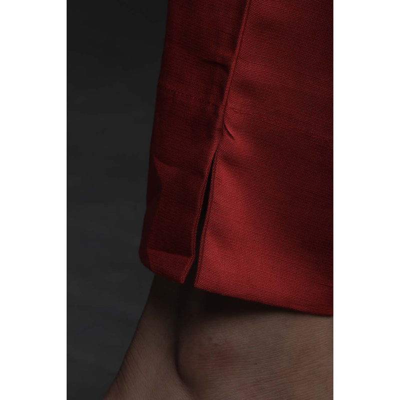 Cotton Linen Elasticated Waist Pants - Red