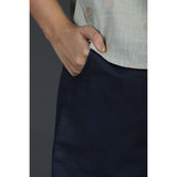Cotton Linen Elasticated Waist Pants - Navy Blue