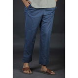 Cotton Linen Elasticated Waist Pants - Blue