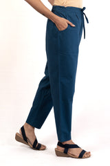 Cotton Straight Pant With Draw String - Navy Blue