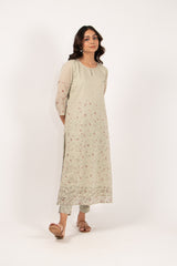 Cotton Mul Hand Block Printed Straight Kurta With Badla Work - Pista Green