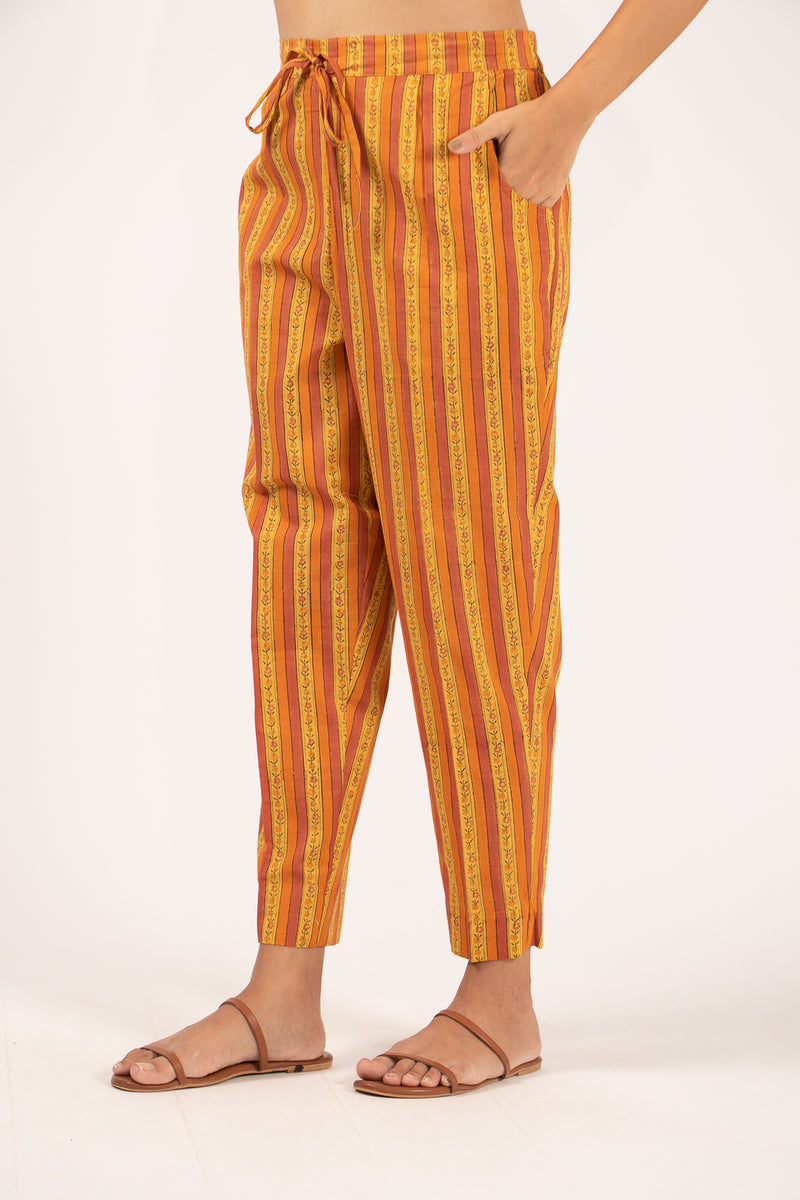 Cotton Hand Block Printed Pant - Mustard Yellow