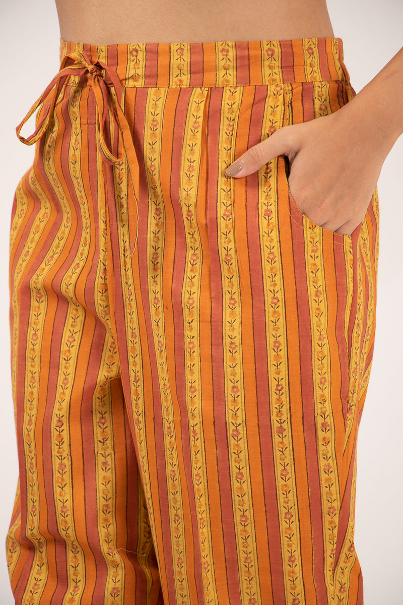 Cotton Hand Block Printed Pant - Mustard Yellow