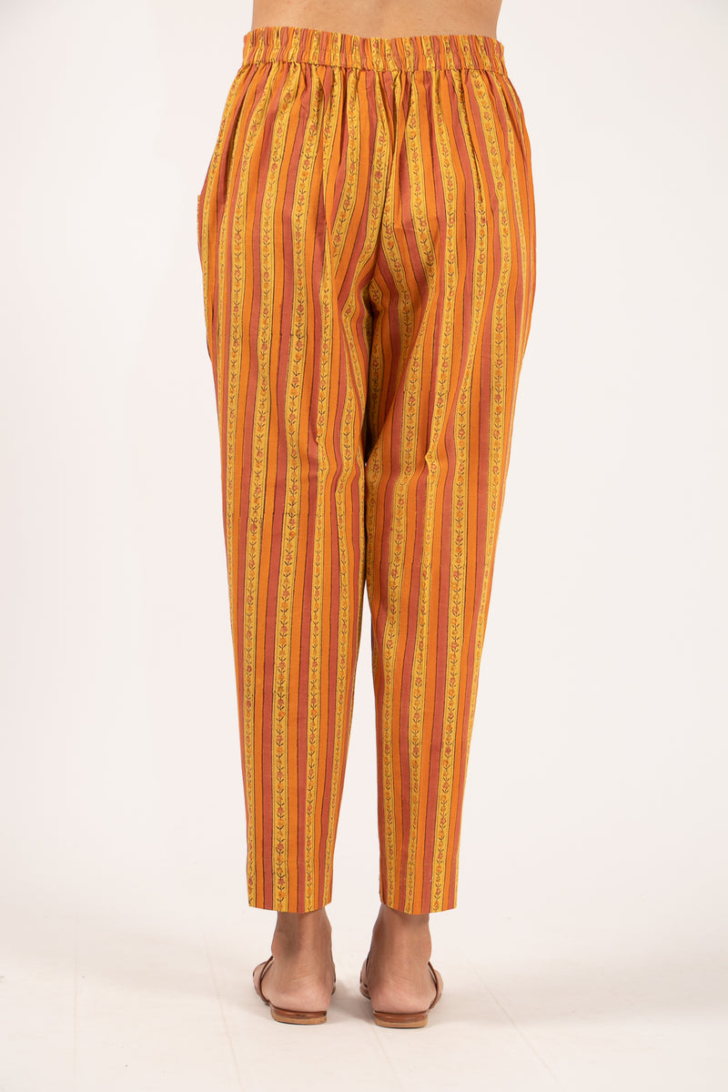 Cotton Hand Block Printed Pant - Mustard Yellow