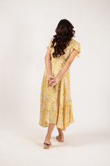 Modal Silk Wrap Dress With Asymmetrical Hemline - Yellow